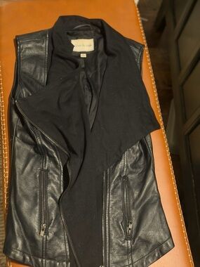 Olive & Oak Black Leather Draped Sleeveless Vest